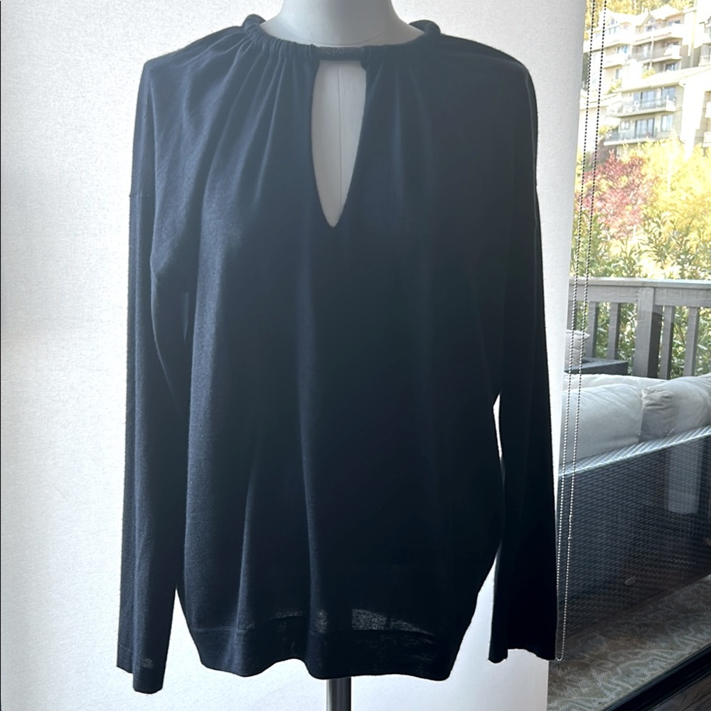 Brunello Cucinelli Blue Cut Out top with signature collar